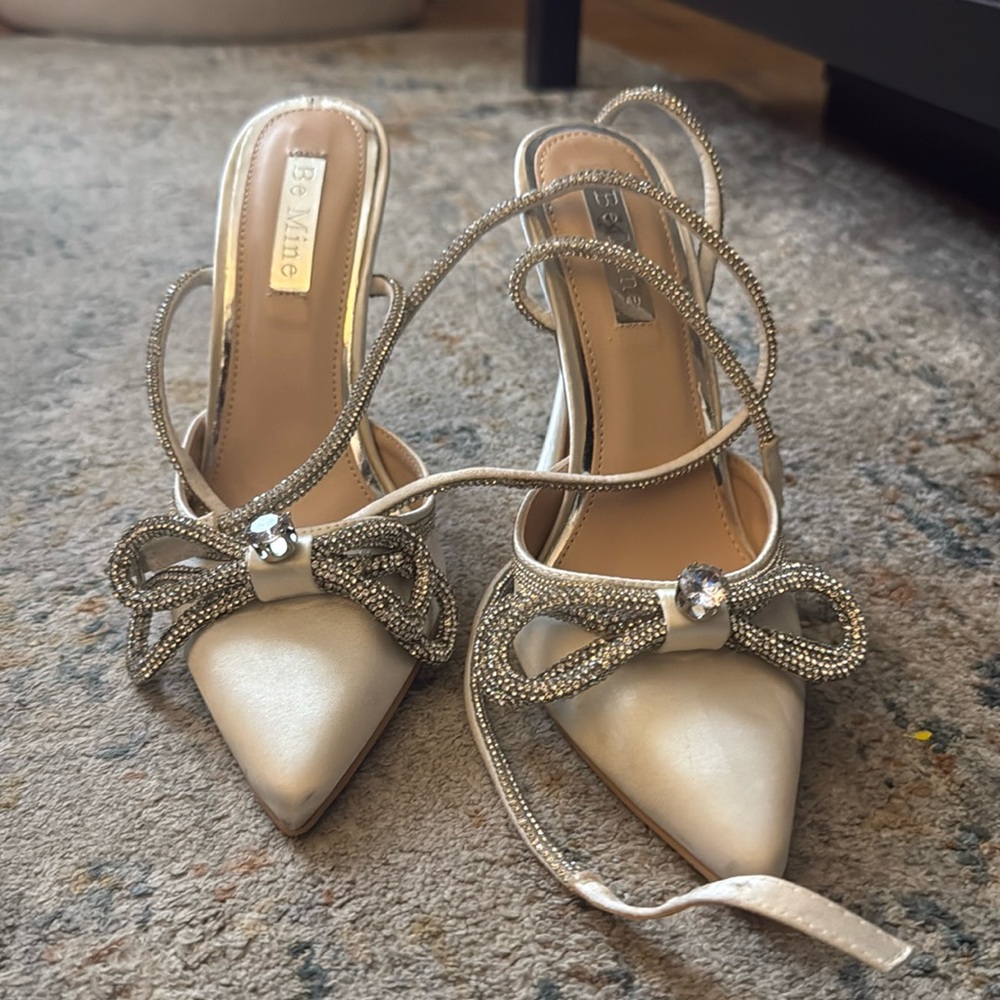 White Satin Rhinestone Heels